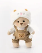 Yuki wearing a white and brown classy outfit   | Handmade Jointed Teddy Bear
