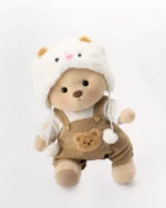Yuki wearing a white and brown classy outfit   | Handmade Jointed Teddy Bear - Image 2