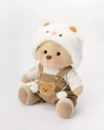 Yuki wearing a white and brown classy outfit   | Handmade Jointed Teddy Bear - Image 3