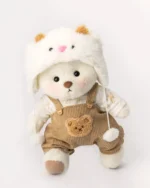 Yuki wearing a white and brown classy outfit   | Handmade Jointed Teddy Bear - Image 9